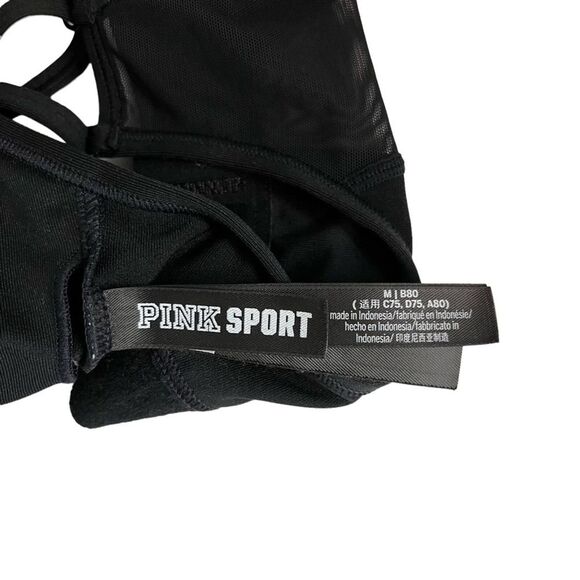 PINK SPORT Victoria's Secret Solid Black Mesh Racerback Sports Bra Workout Top M - Picture 14 of 15